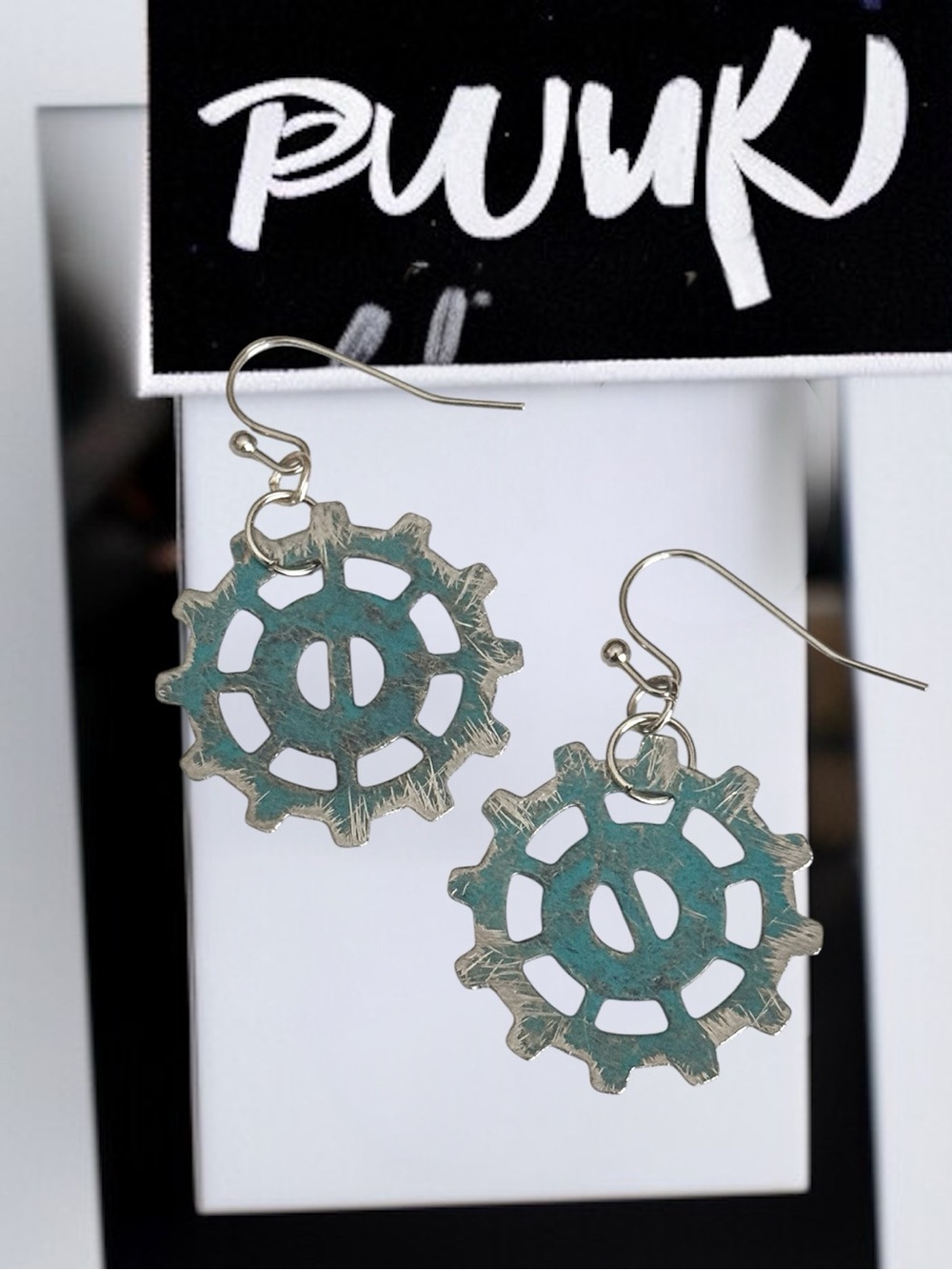 5 For $25💫PWUKI Steampunk Gear-Shaped Teal Patina Earrings